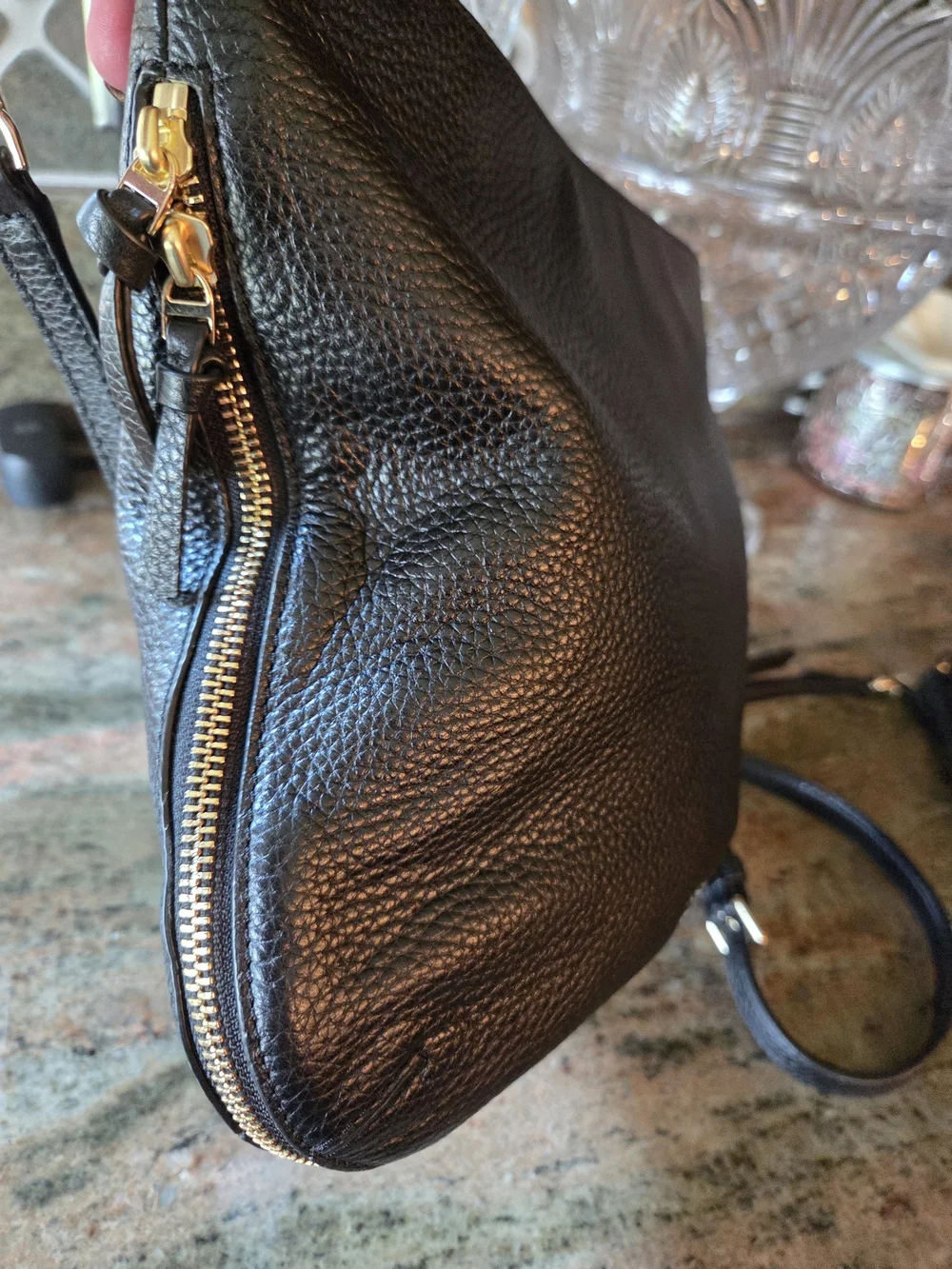 Tory Burch Black Pebbled Leather Crossbody with Matching Wristlet